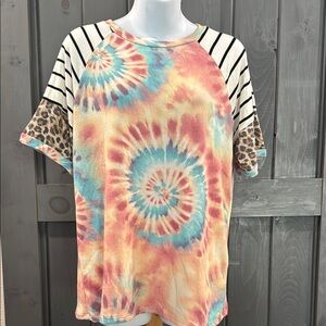 Tie-Dye Striped and Leopard Print Women's Top NWOT size medium